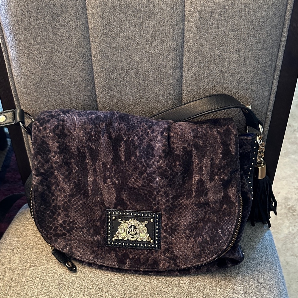 Juicy Couture Purple Textured Crossbody with Stud Emblem and Tassel